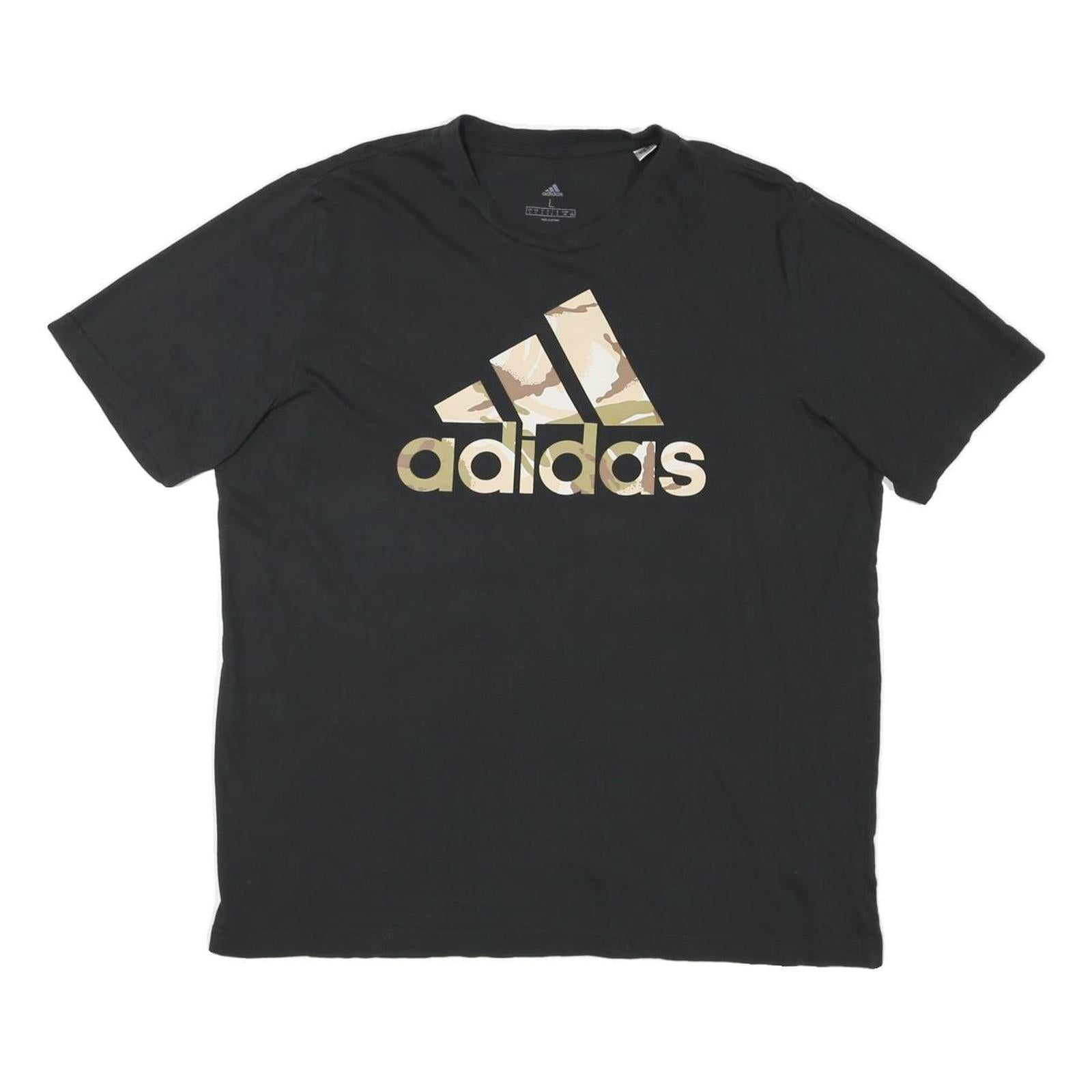 ADIDAS Mens Black & Beige Logo Graphic T-Shirt L Short Sleeve Crew Neck