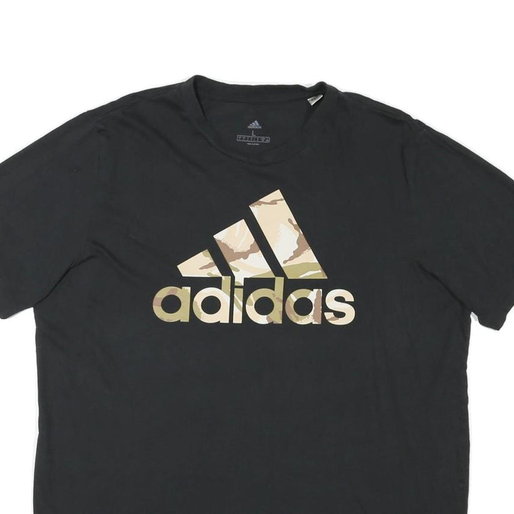 ADIDAS Mens Black & Beige Logo Graphic T-Shirt L Short Sleeve Crew Neck
