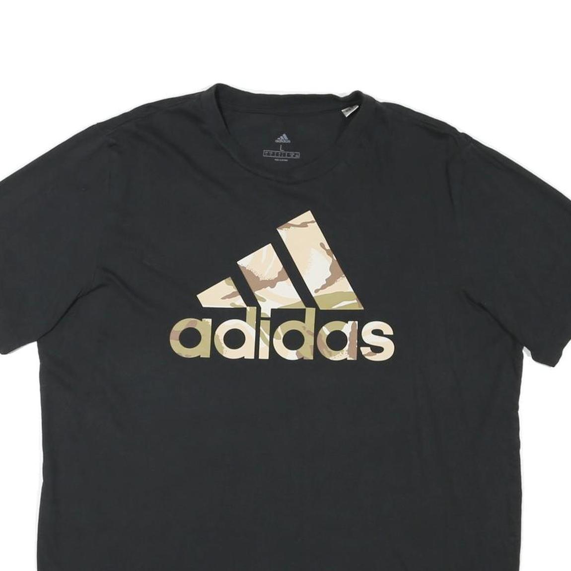 ADIDAS Mens Black & Beige Logo Graphic T-Shirt L Short Sleeve Crew Neck