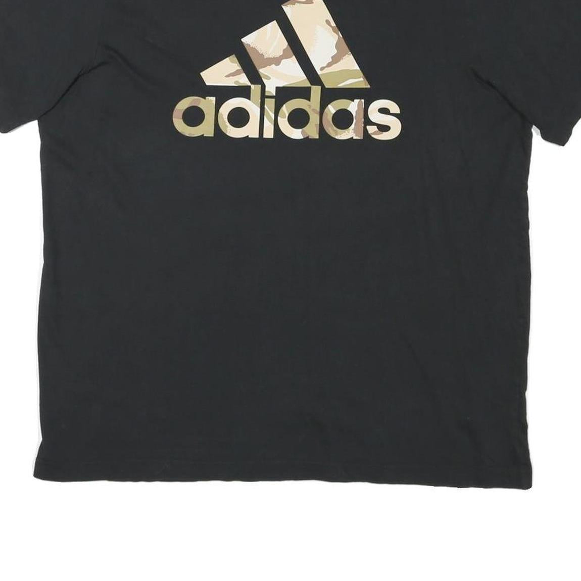 ADIDAS Mens Black & Beige Logo Graphic T-Shirt L Short Sleeve Crew Neck