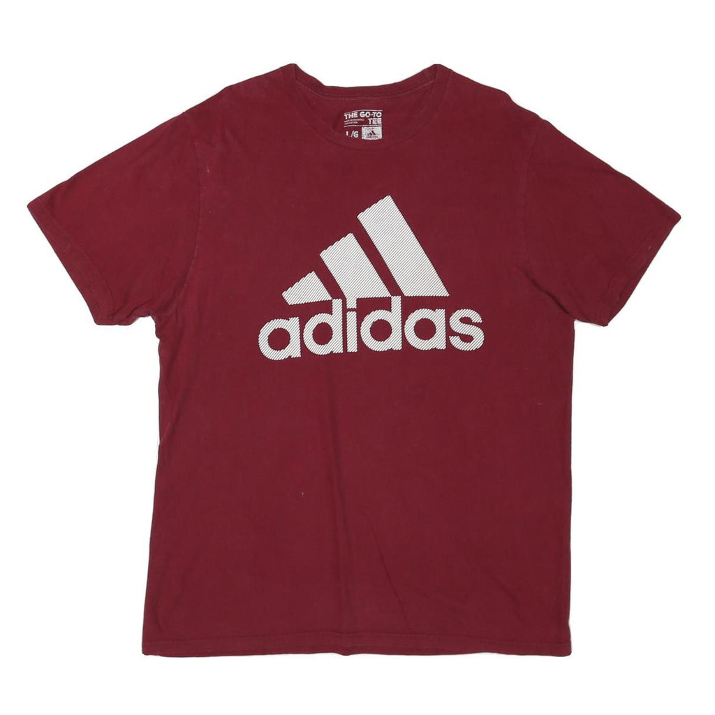 ADIDAS Mens Maroon L Cotton Blend T-Shirt Short Sleeve Crew Neck Logo Graphic