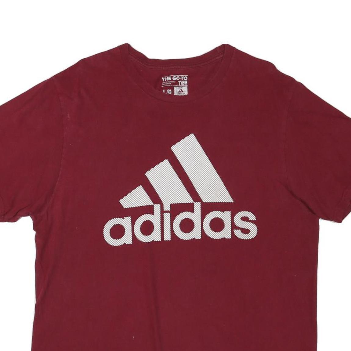 ADIDAS Mens Maroon L Cotton Blend T-Shirt Short Sleeve Crew Neck Logo Graphic