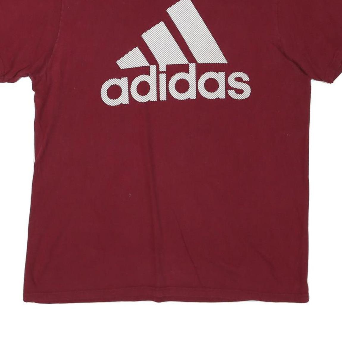 ADIDAS Mens Maroon L Cotton Blend T-Shirt Short Sleeve Crew Neck Logo Graphic