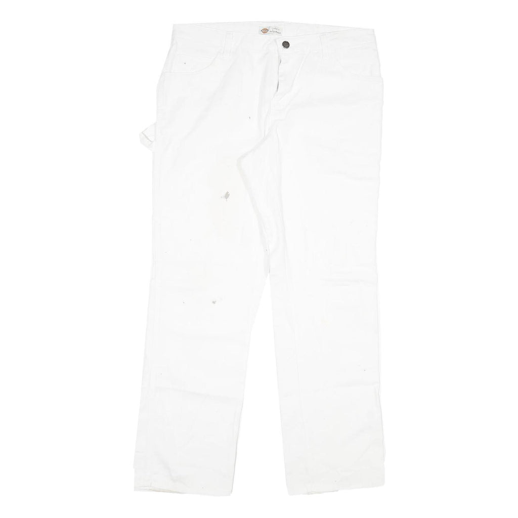 DICKIES Womens Regular White Denim Jeans W34 L31 Workwear Straight Zip Cotton