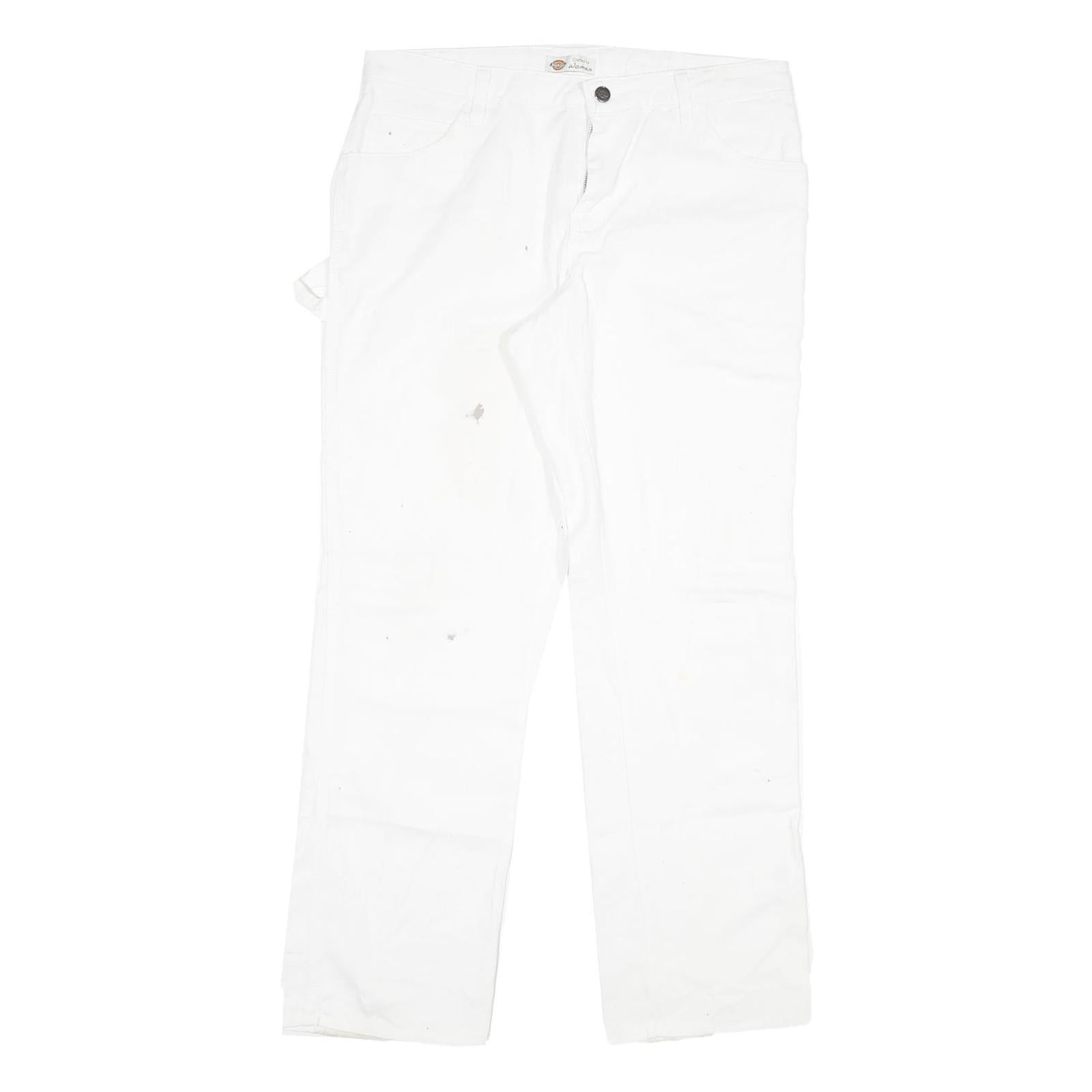 DICKIES Womens Regular White Denim Jeans W34 L31 Workwear Straight Zip Cotton