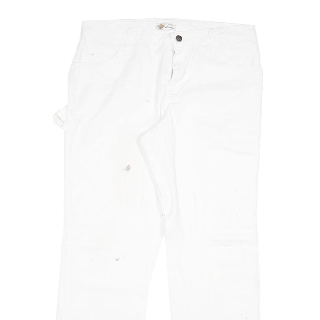DICKIES Womens Regular White Denim Jeans W34 L31 Workwear Straight Zip Cotton