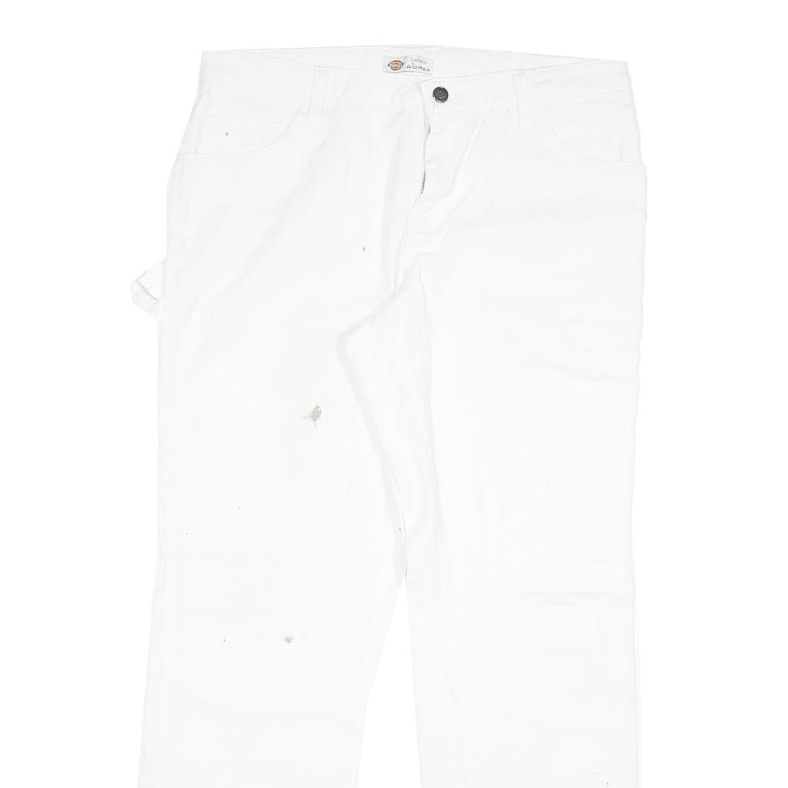 DICKIES Womens Regular White Denim Jeans W34 L31 Workwear Straight Zip Cotton