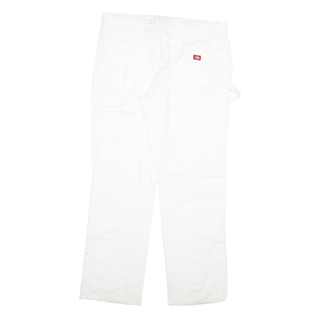 DICKIES Womens Regular White Denim Jeans W34 L31 Workwear Straight Zip Cotton