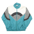 LAURA KATHERINE Womens Teal & White Black Stripe Nylon Zip Up Jacket S Retro