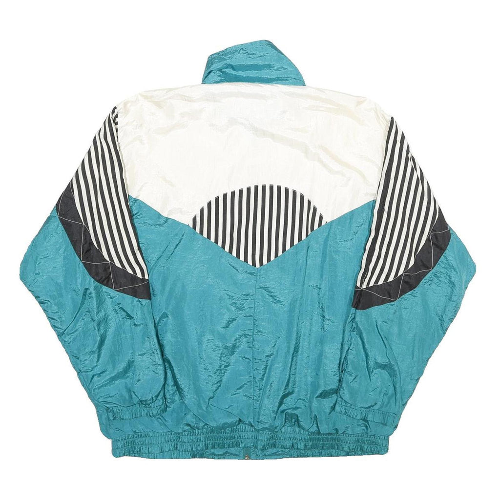 LAURA KATHERINE Womens Teal & White Black Stripe Nylon Zip Up Jacket S Retro