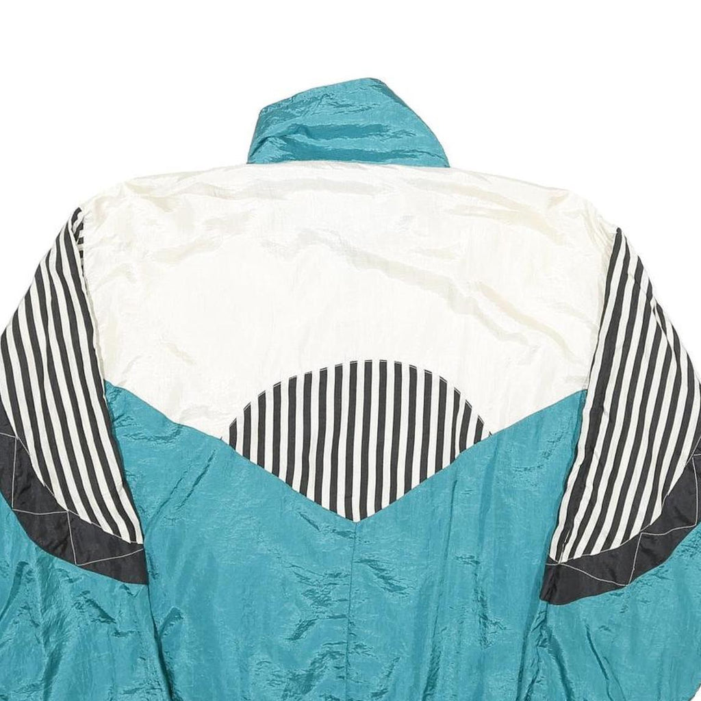 LAURA KATHERINE Womens Teal & White Black Stripe Nylon Zip Up Jacket S Retro