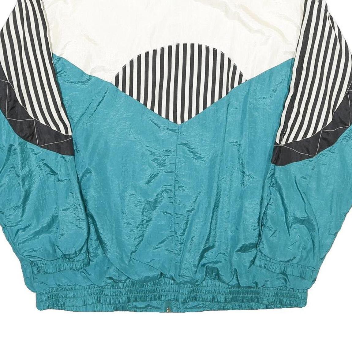 LAURA KATHERINE Womens Teal & White Black Stripe Nylon Zip Up Jacket S Retro