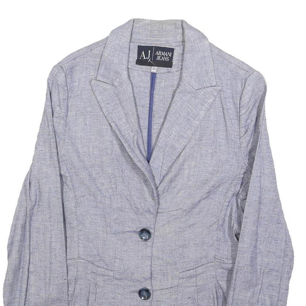 ARMANI JEANS Womens Grey Linen Blend Button Jacket S Tailored Casual Blazer