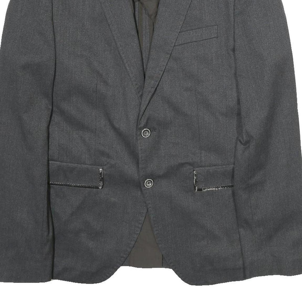 ZARA Mens Grey Button Jacket L Cotton Blend Classic Blazer Formal Stylish