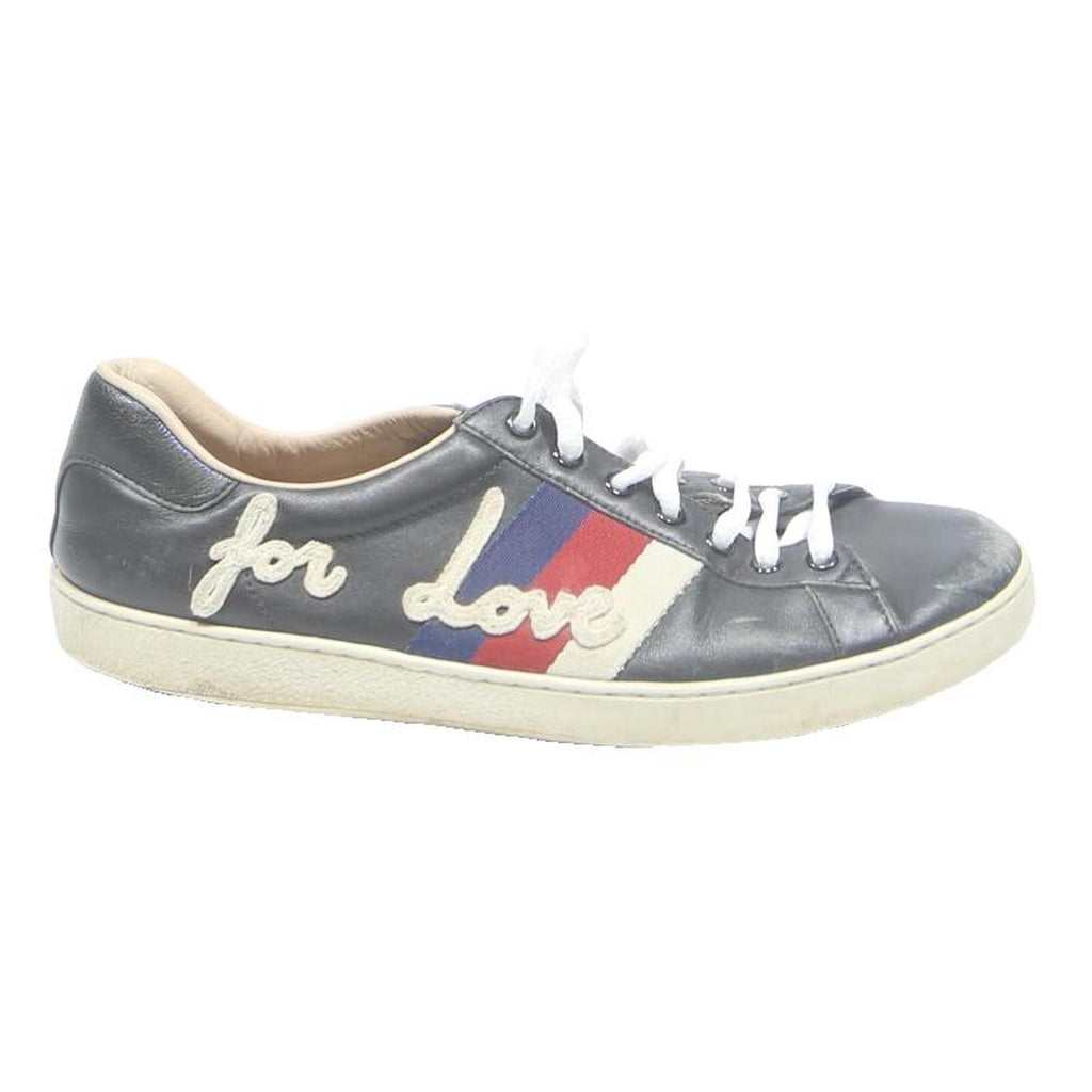 GUCCI Ace Womens Leather Trainers Navy Blue Red White UK 6 For Love Embroidery