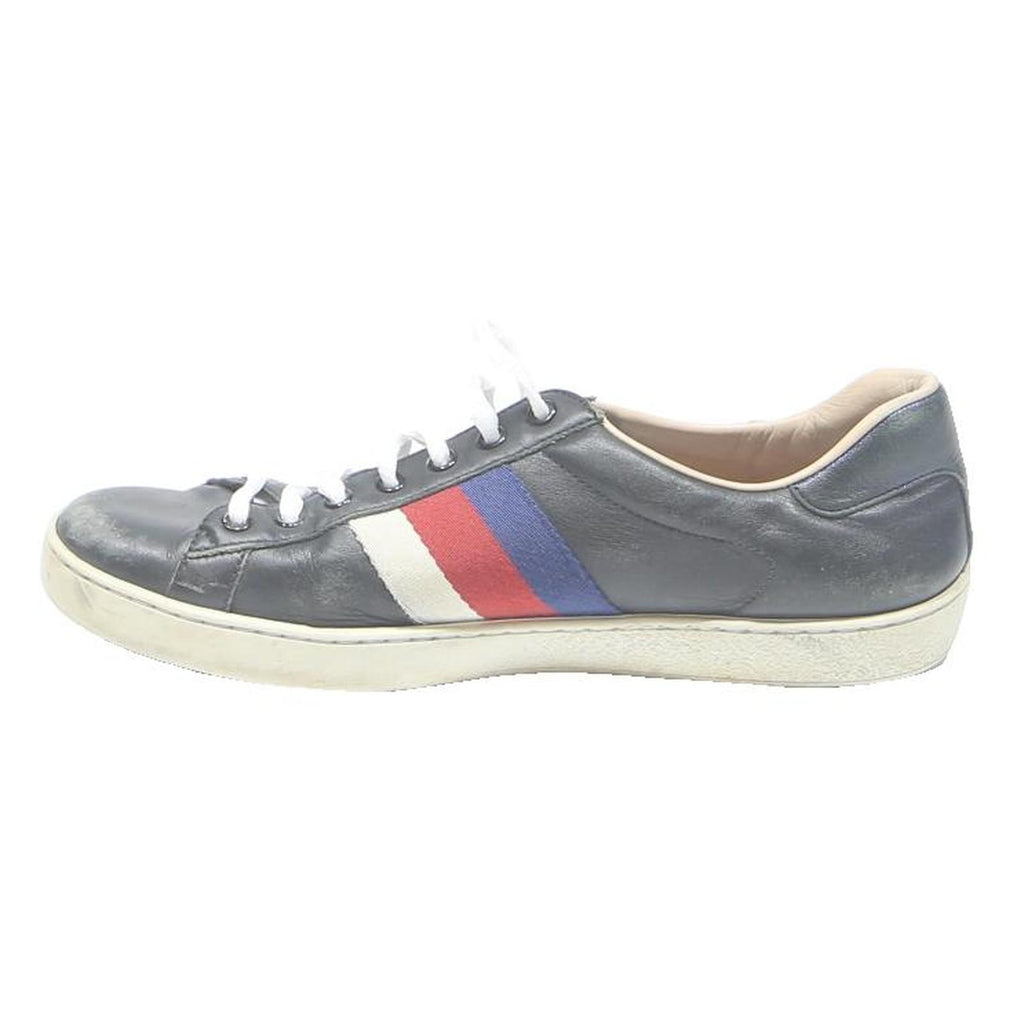 GUCCI Ace Womens Leather Trainers Navy Blue Red White UK 6 For Love Embroidery