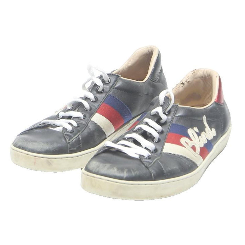 GUCCI Ace Womens Leather Trainers Navy Blue Red White UK 6 For Love Embroidery