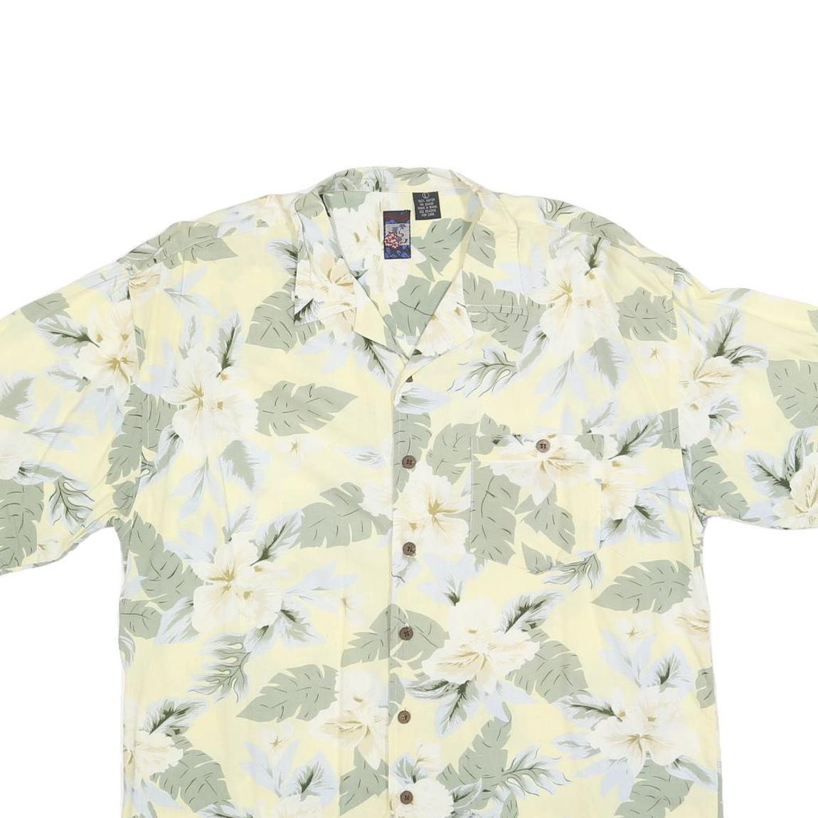 HERITAGE TROPICS Mens Yellow & Green Floral Rayon Shirt L Relaxed Fit Casual
