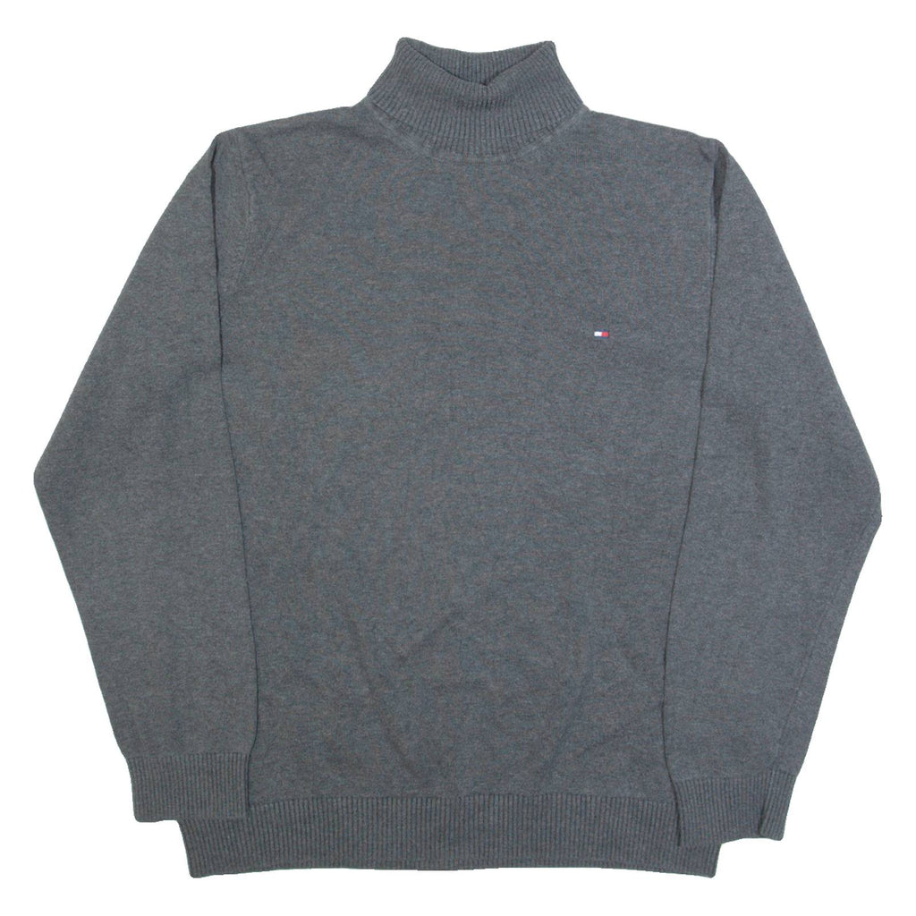 TOMMY HILFIGER Womens Jumper Grey Roll Neck Tight Knit M
