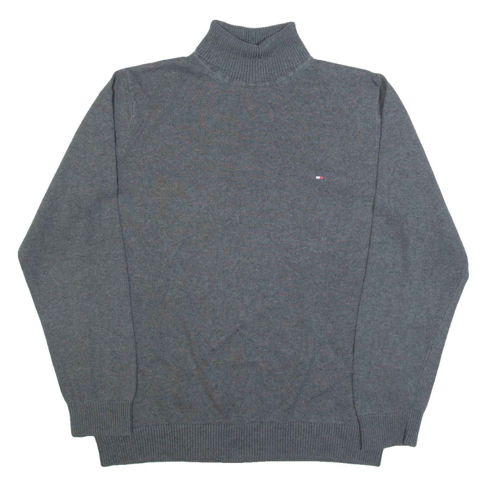 TOMMY HILFIGER Womens Jumper Grey Roll Neck Tight Knit M