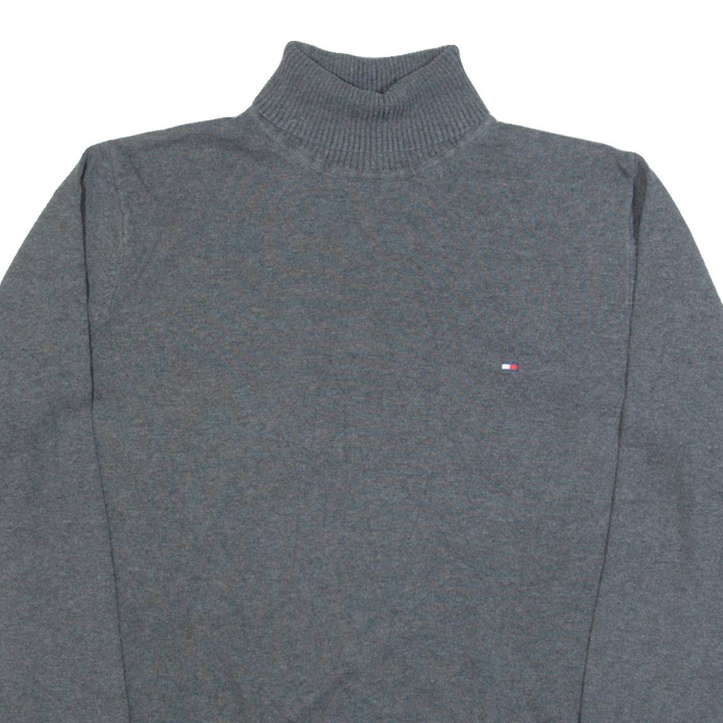 TOMMY HILFIGER Womens Jumper Grey Roll Neck Tight Knit M