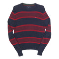 TOMMY HILFIGER Mens Navy & Red Patterned Cotton Crew Neck Jumper XS Knitwear