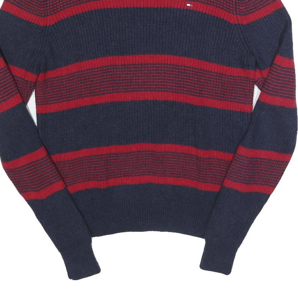 TOMMY HILFIGER Mens Navy & Red Patterned Cotton Crew Neck Jumper XS Knitwear