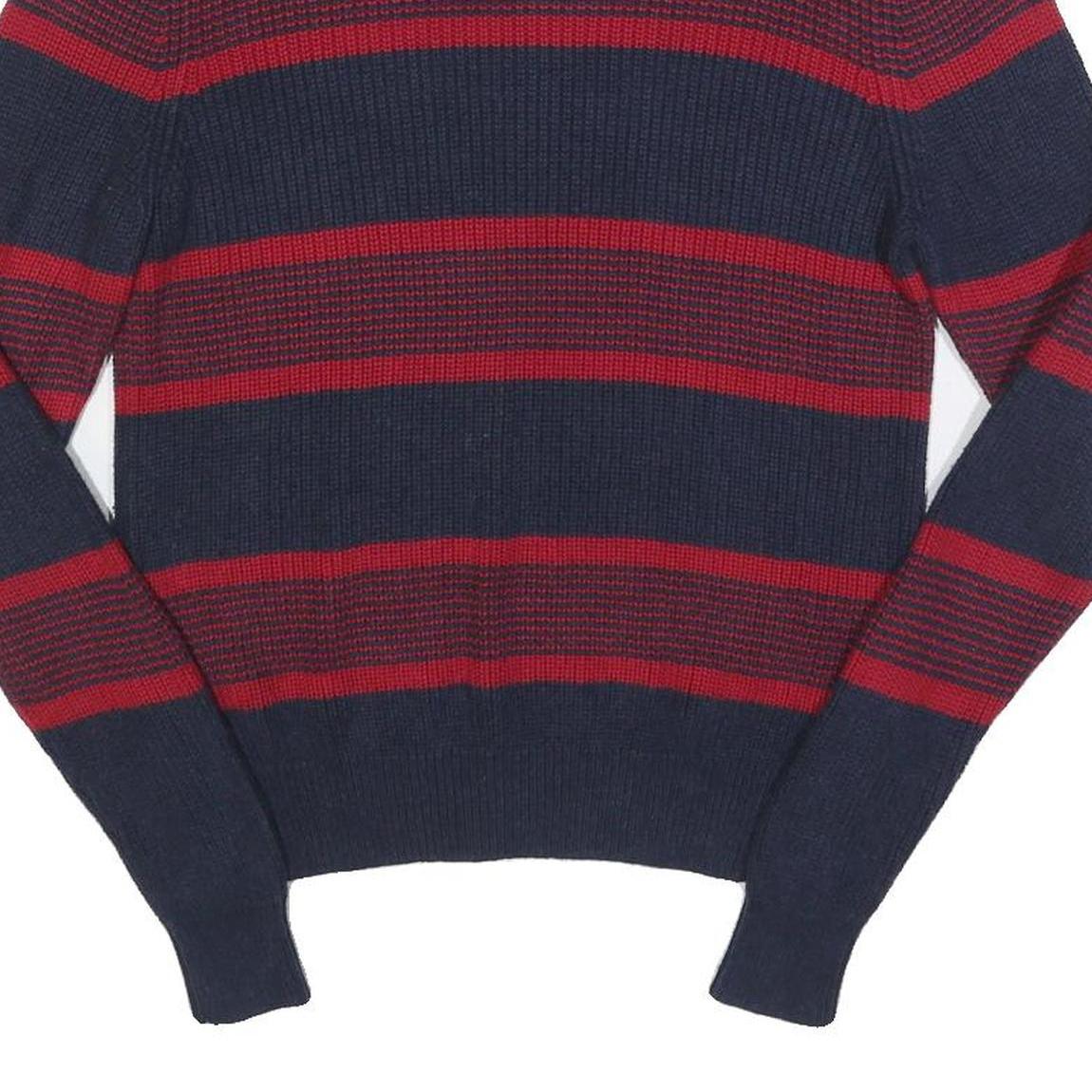TOMMY HILFIGER Mens Navy & Red Patterned Cotton Crew Neck Jumper XS Knitwear