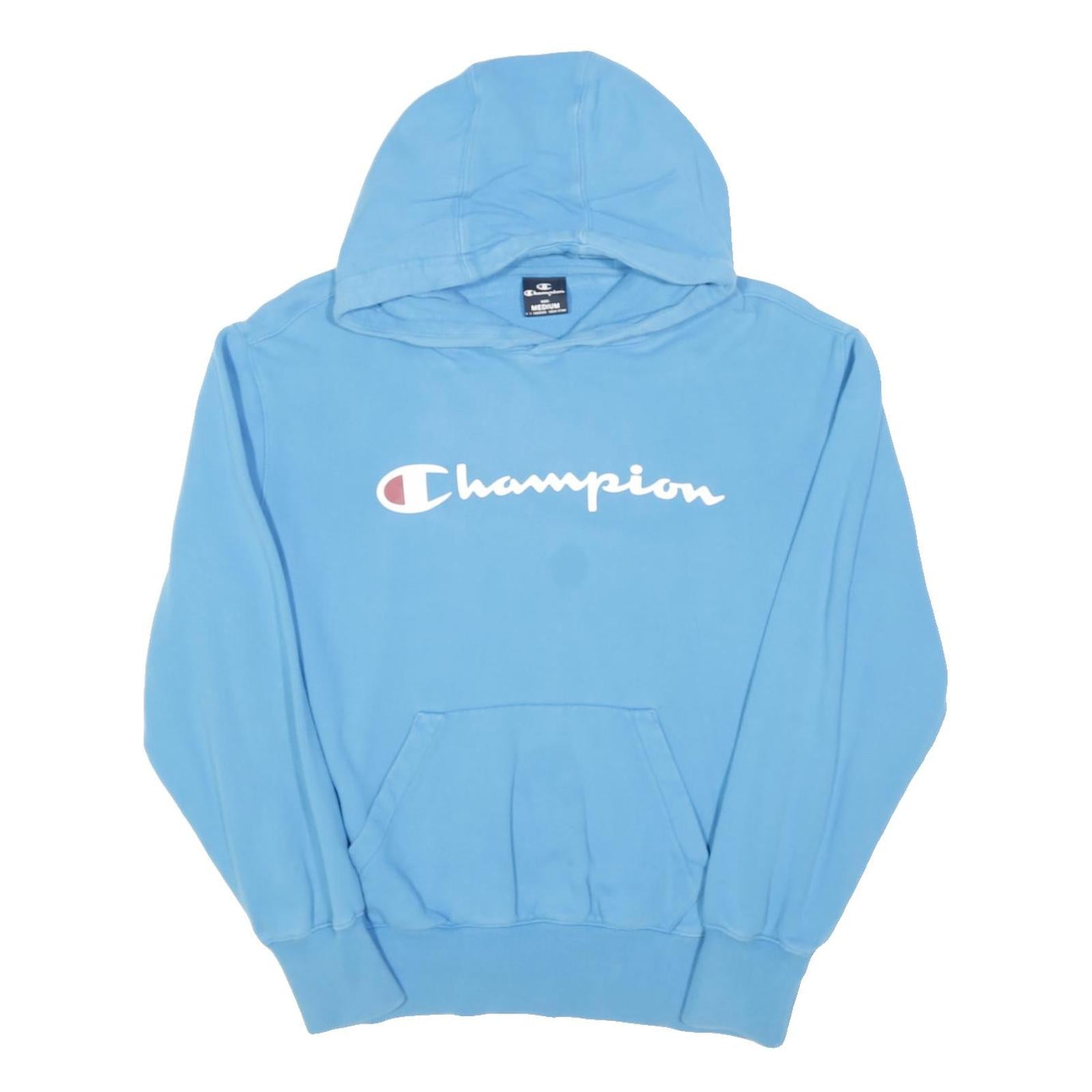 CHAMPION Womens Blue Pullover Hoodie M Cotton Blend Classic Logo