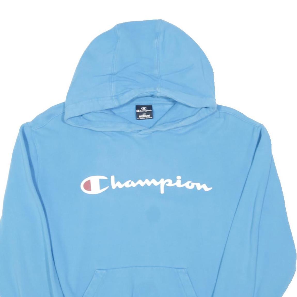 CHAMPION Womens Blue Pullover Hoodie M Cotton Blend Classic Logo