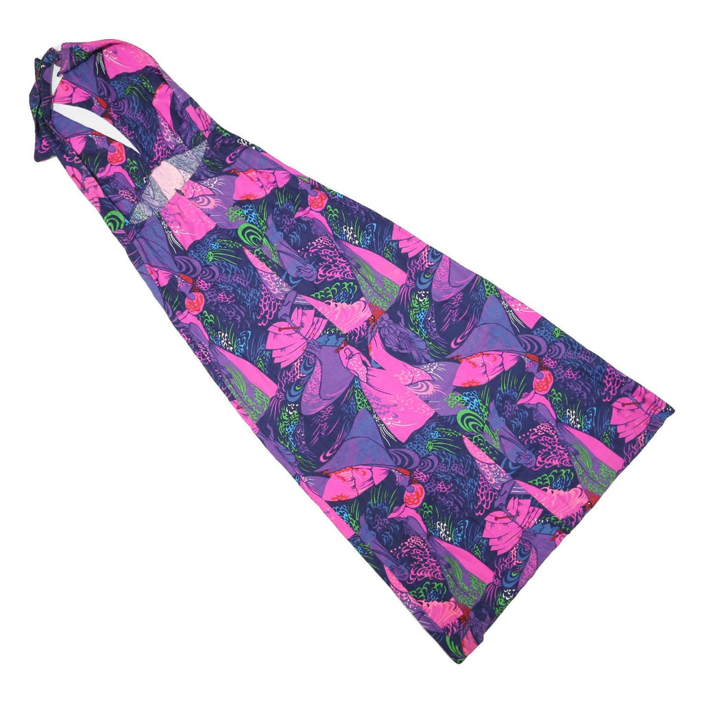Womens Purple & Pink Floral Halter Dress Cotton Blend Midi Size S Summer