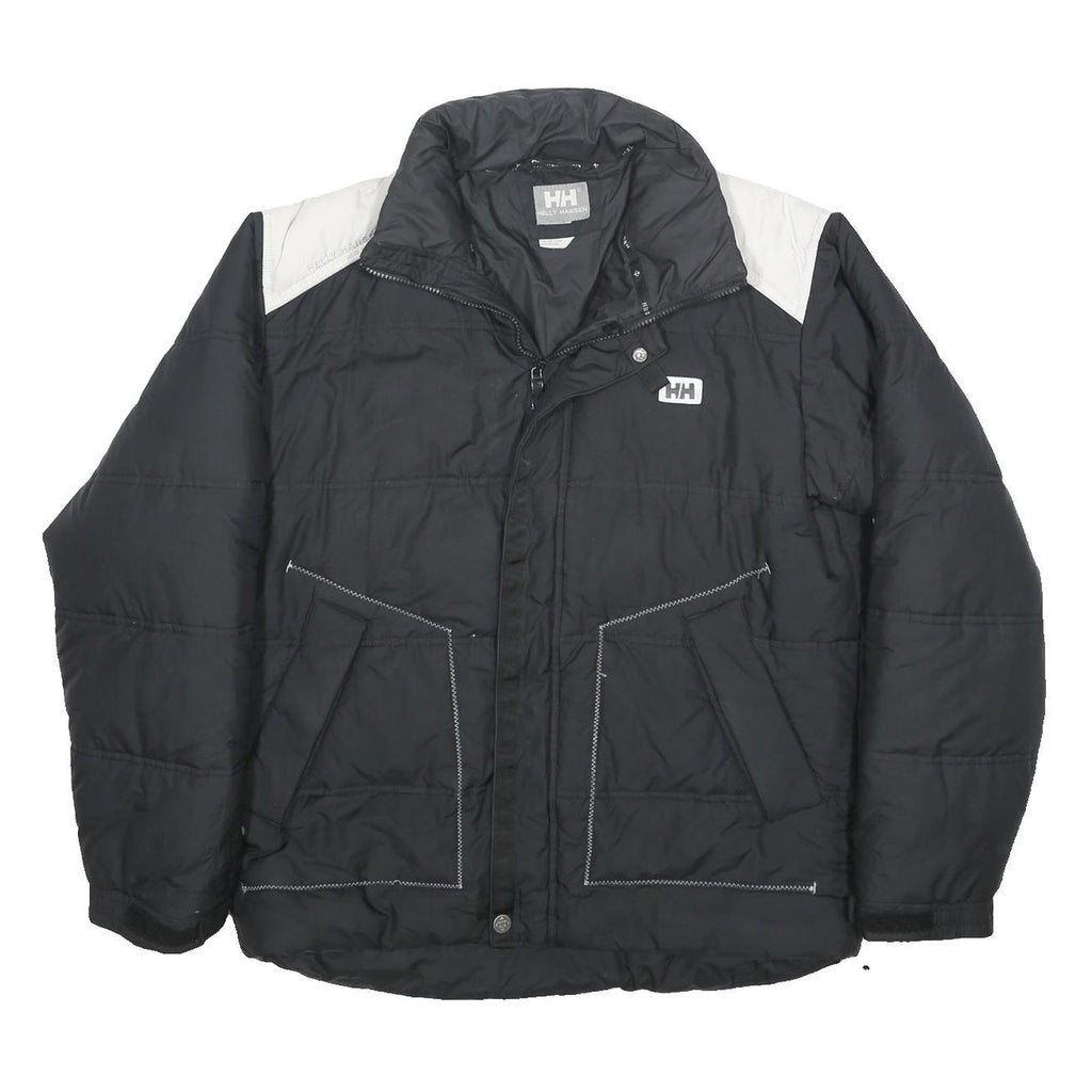 HELLY HANSEN Mens Black & White Outdoor Jacket L Polyester Woven Plain Zip