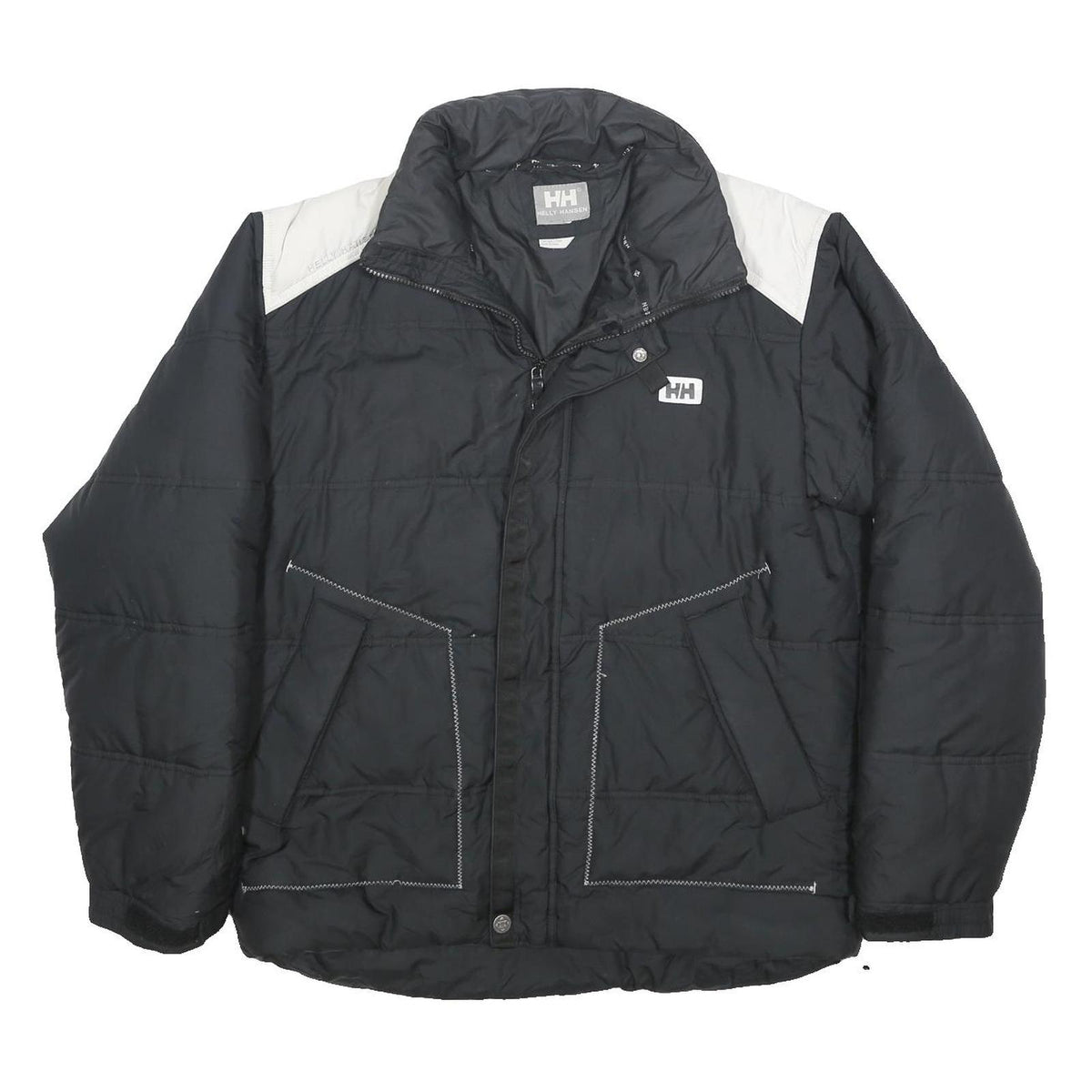 HELLY HANSEN Mens Black & White Outdoor Jacket L Polyester Woven Plain Zip
