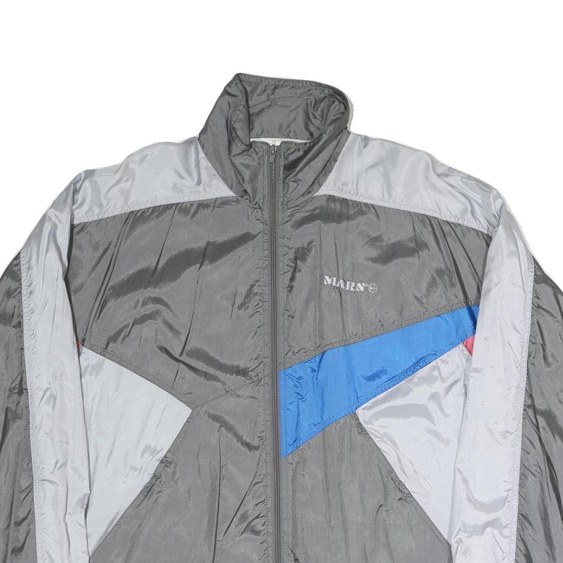 MARN Mens Grey Blue Polyester Blend Track Jacket L Zip Sports Casual Retro