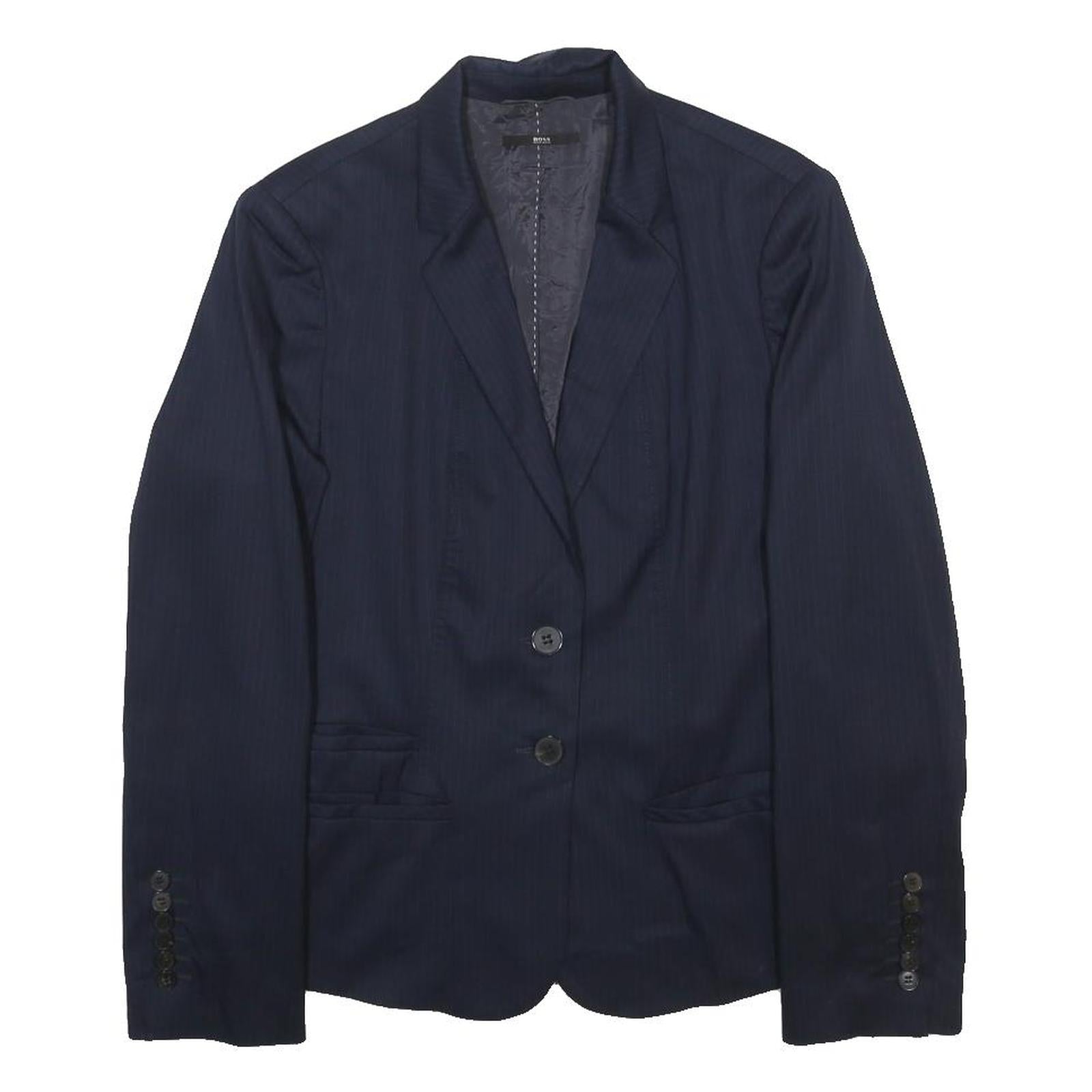BOSS HUGO BOSS Womens Navy Blue Wool Blend Blazer Jacket UK 16 Button Plain