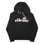 ELLESSE Womens Black Hoodie UK 12 Cotton Blend Pullover Hooded Sweatshirt