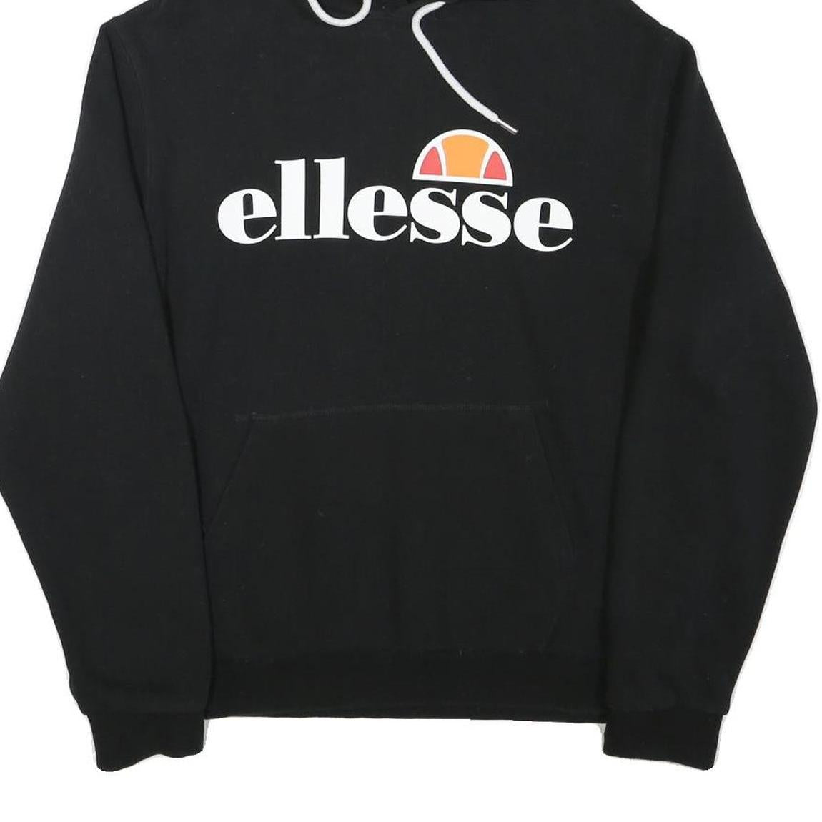 ELLESSE Womens Black Hoodie UK 12 Cotton Blend Pullover Hooded Sweatshirt