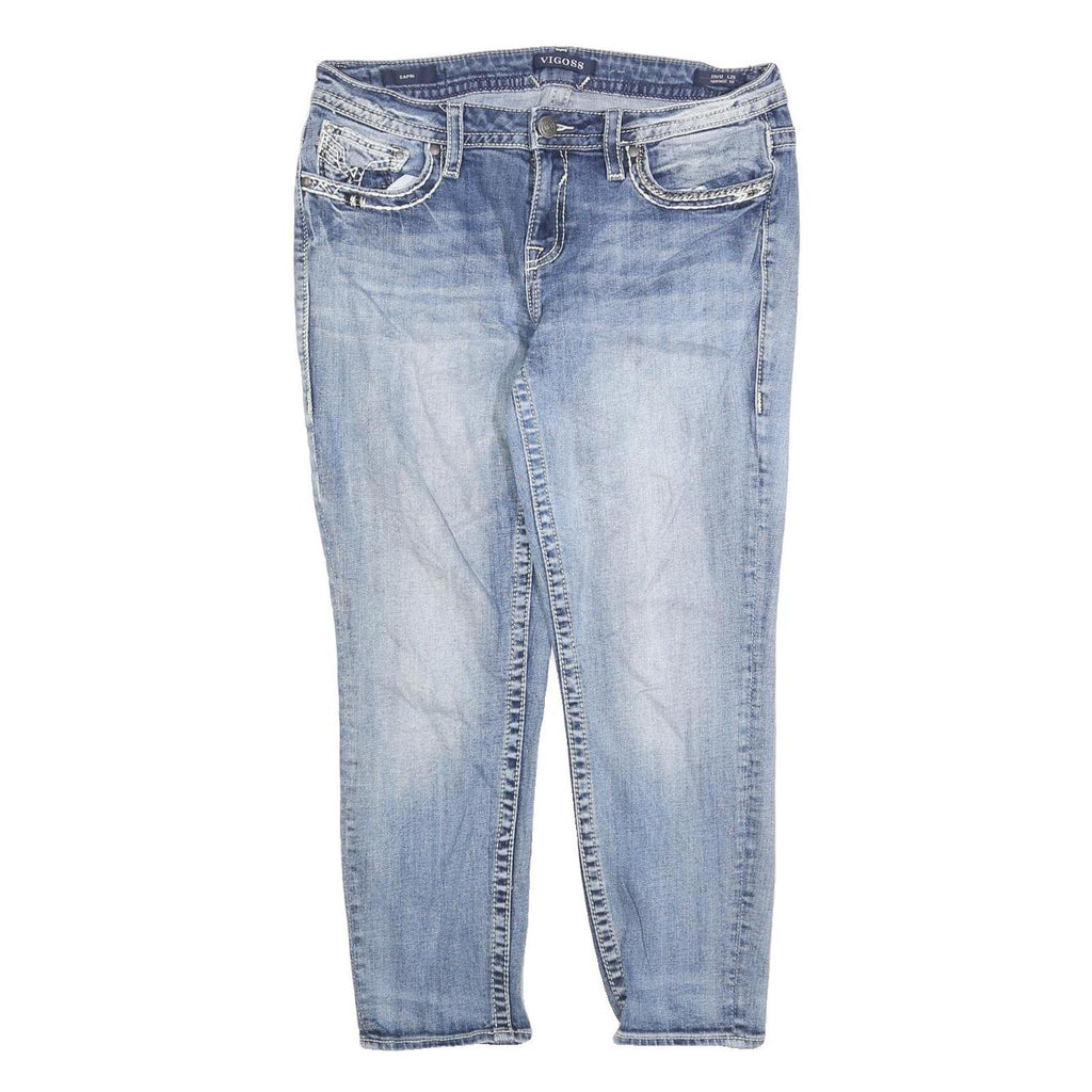 VIGOSS Womens Slim Light Blue Denim Cotton Blend Jeans W32 L25 Embroidered