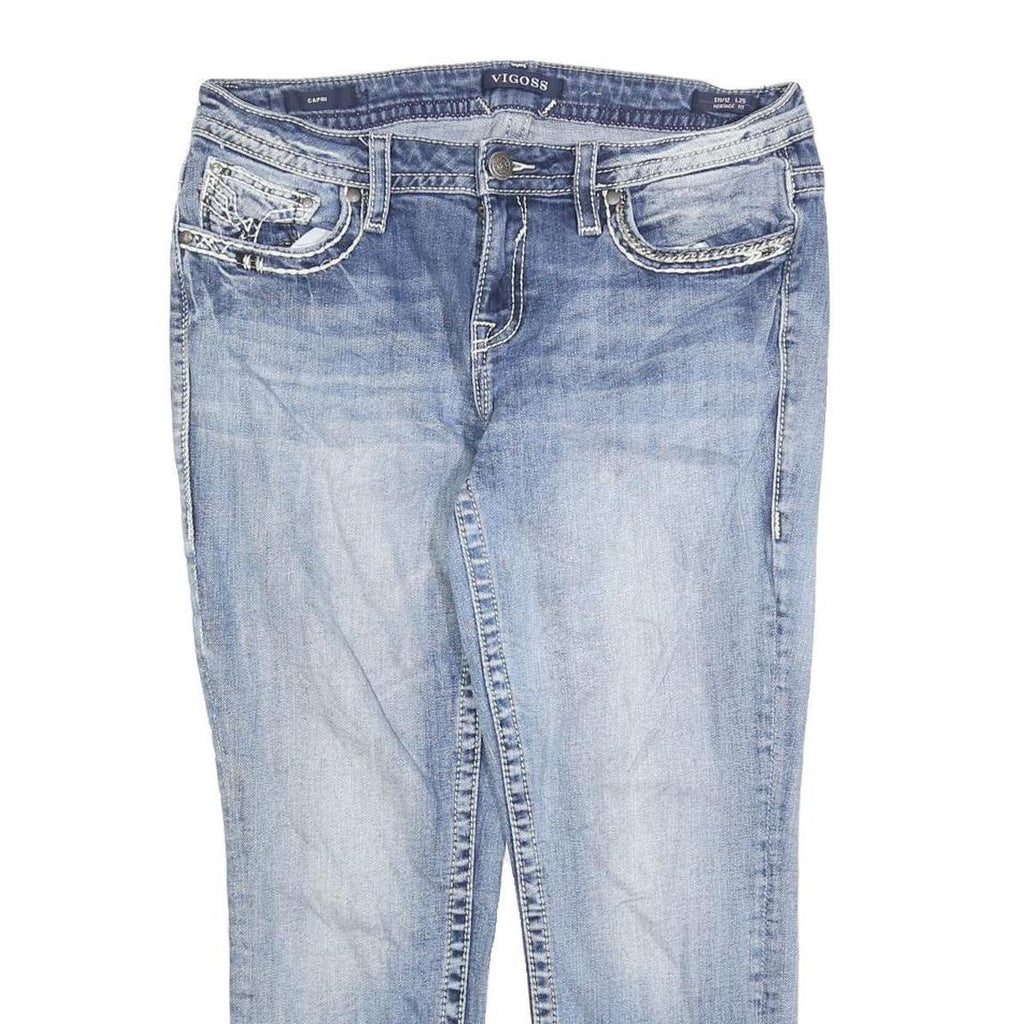 VIGOSS Womens Slim Light Blue Denim Cotton Blend Jeans W32 L25 Embroidered