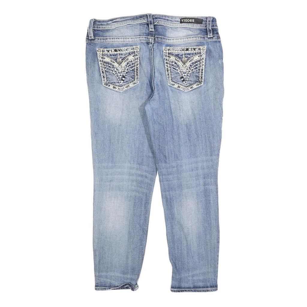 VIGOSS Womens Slim Light Blue Denim Cotton Blend Jeans W32 L25 Embroidered