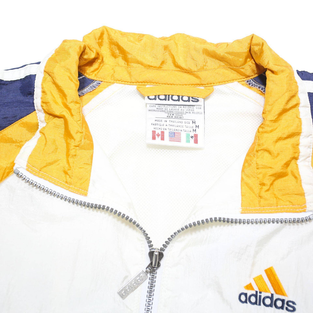 ADIDAS Mens White & Yellow & Blue Nylon Zip Up Track Jacket M Sportswear