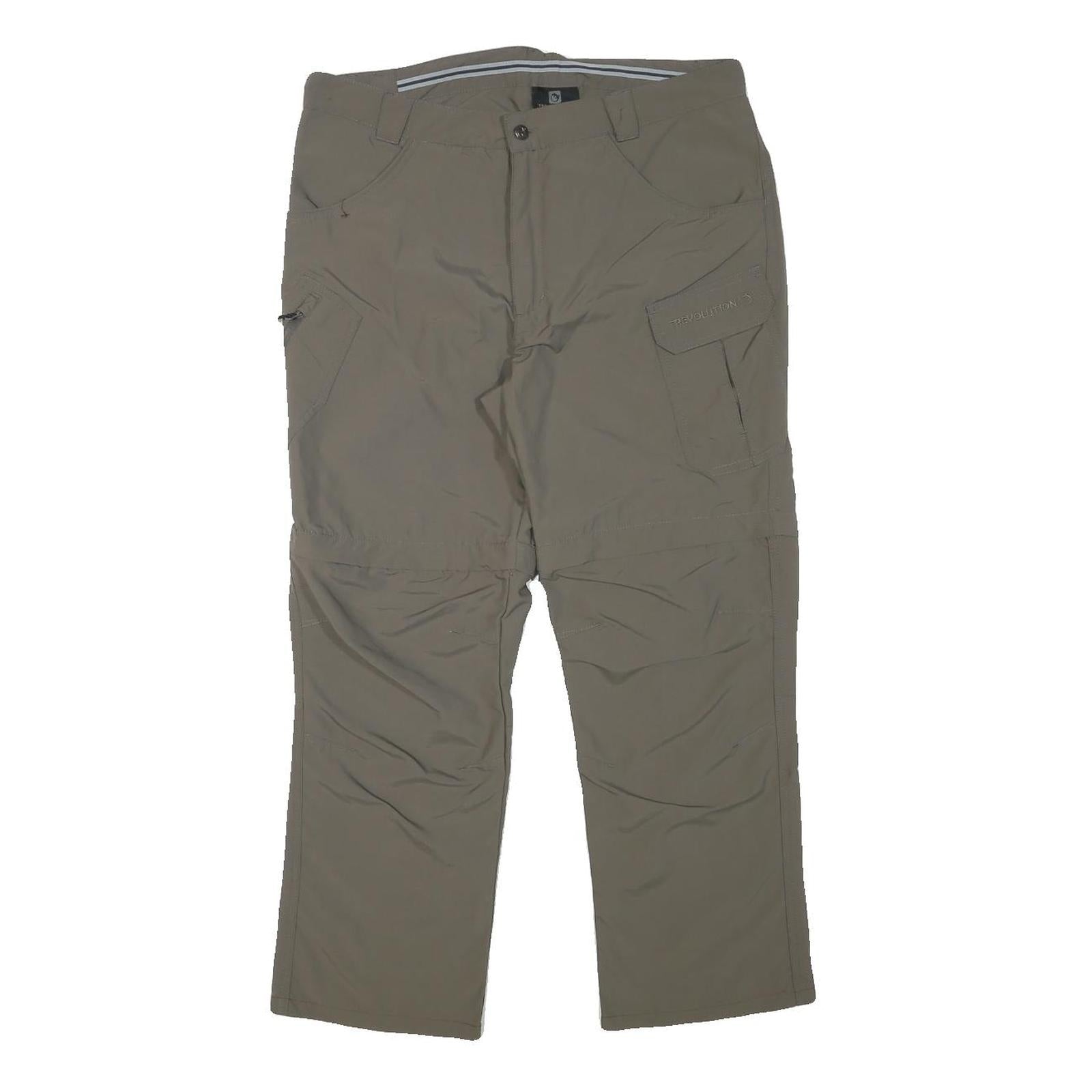 TREVOLUTION Mens Relaxed Beige Polyester Blend Zip Trousers W33 L26 Outdoor