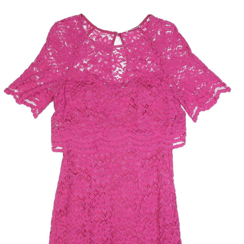 WHISTLES Womens Pink Lace Day Dress Polyester Blend Short Sleeve UK 10 Elegant