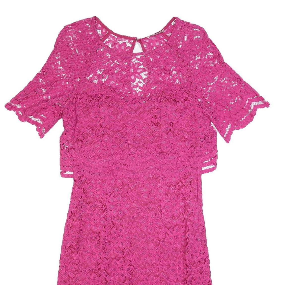 WHISTLES Womens Pink Lace Day Dress Polyester Blend Short Sleeve UK 10 Elegant