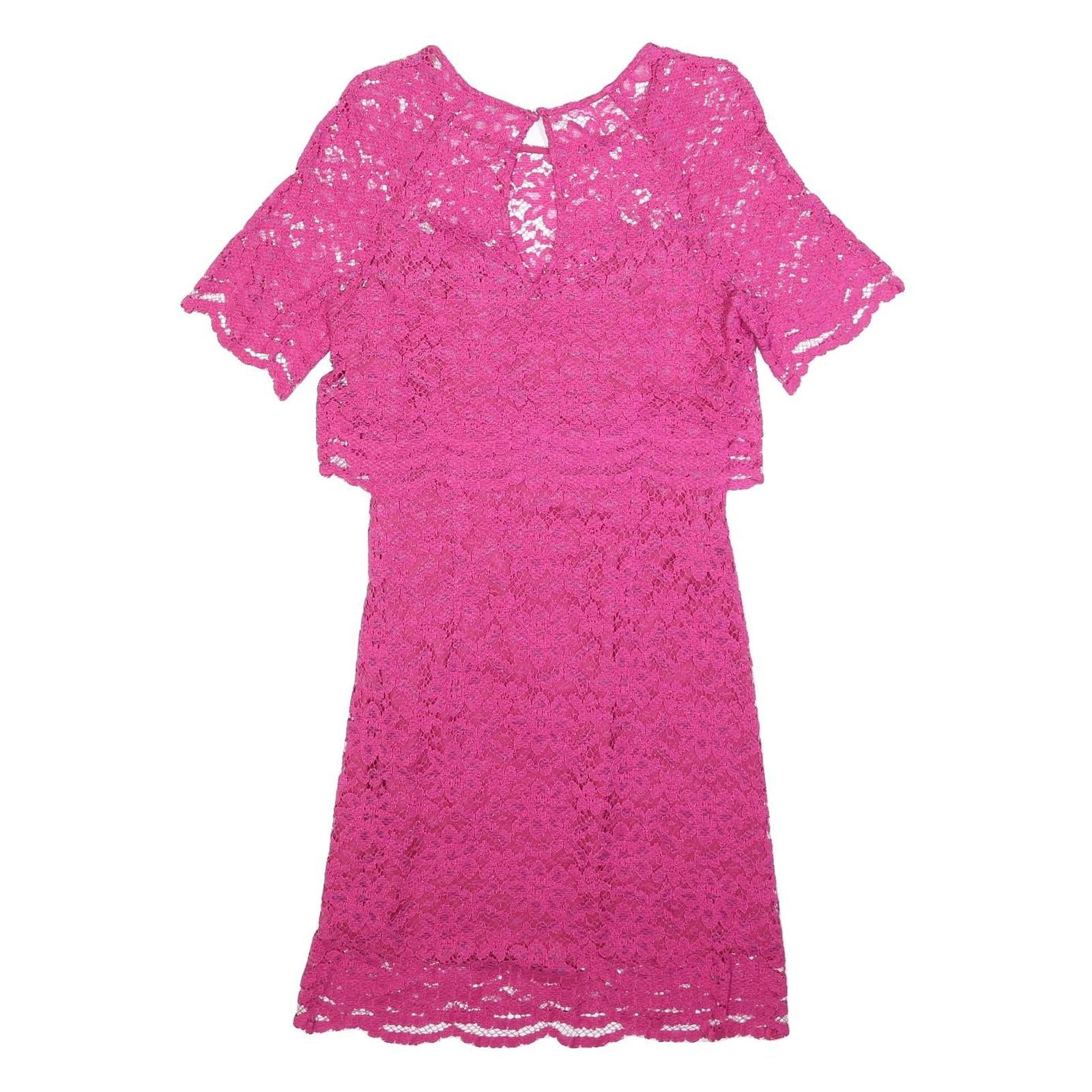 WHISTLES Womens Pink Lace Day Dress Polyester Blend Short Sleeve UK 10 Elegant