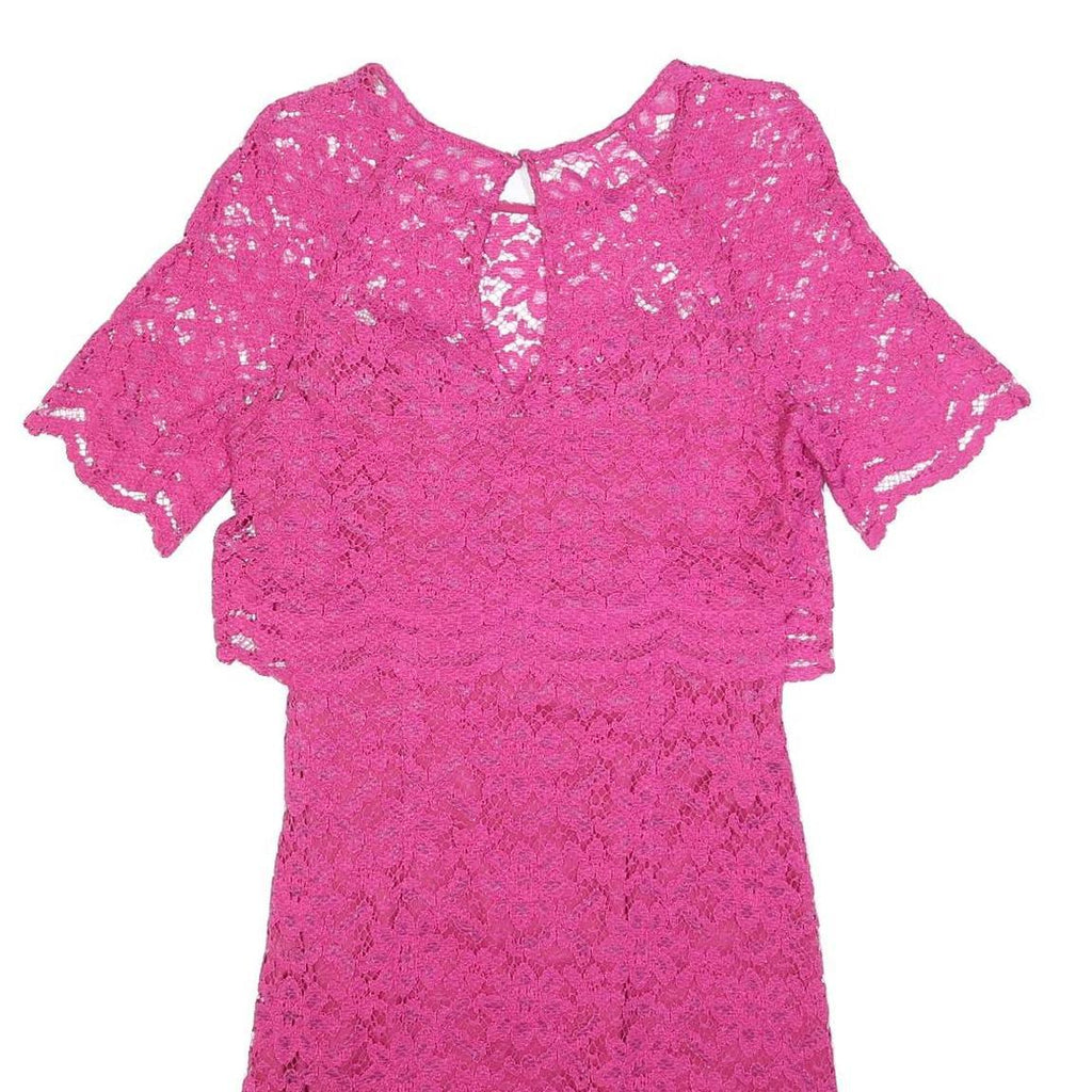WHISTLES Womens Pink Lace Day Dress Polyester Blend Short Sleeve UK 10 Elegant
