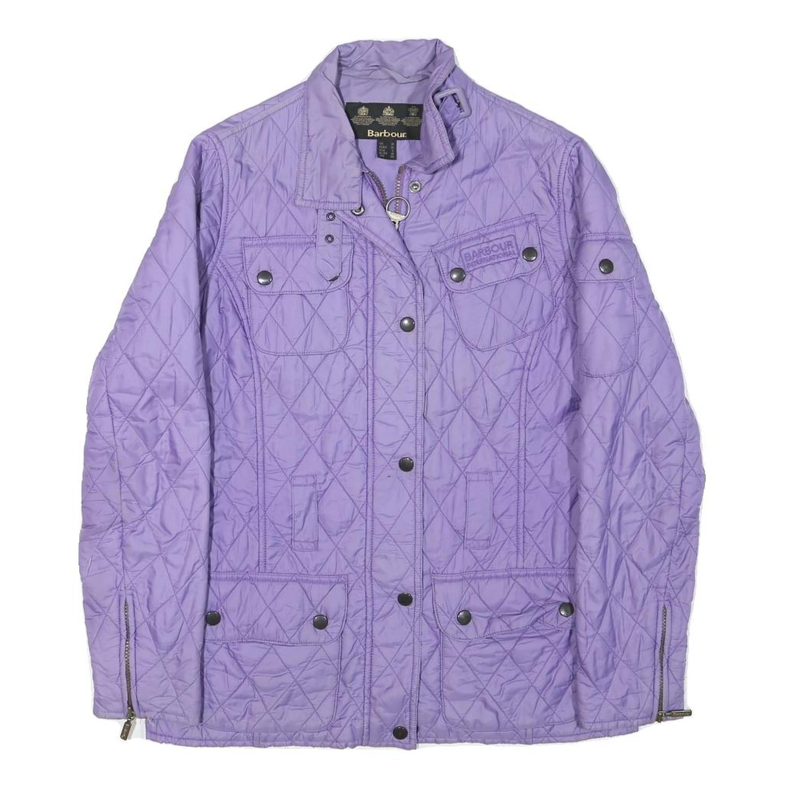 BARBOUR Womens Purple Quilted Jacket UK 10 Polyester Blend Button Closure