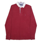 TOMMY HILFIGER Mens Red White Long Sleeve Plain M Cotton Blend Polo Shirt