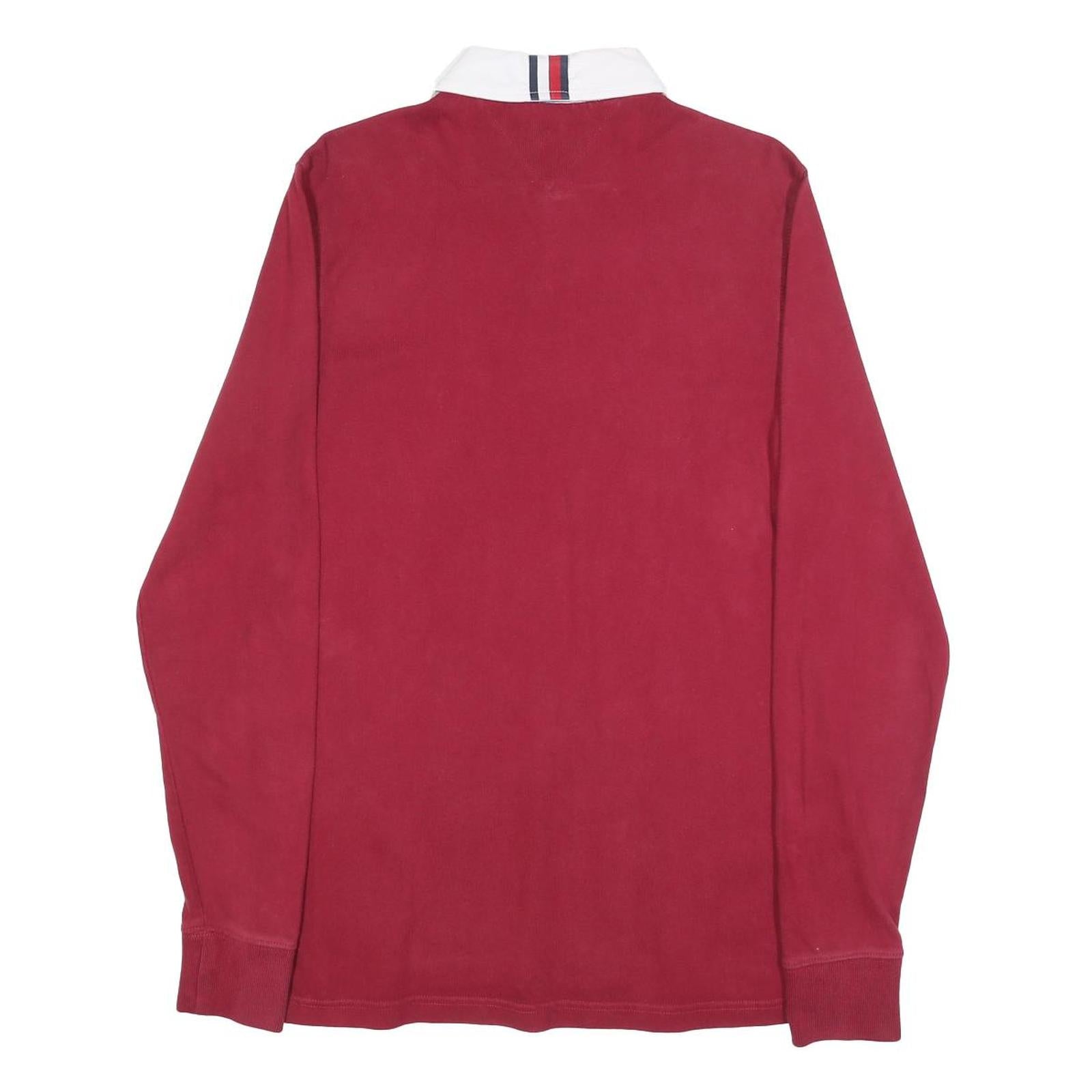 TOMMY HILFIGER Mens Red White Long Sleeve Plain M Cotton Blend Polo Shirt