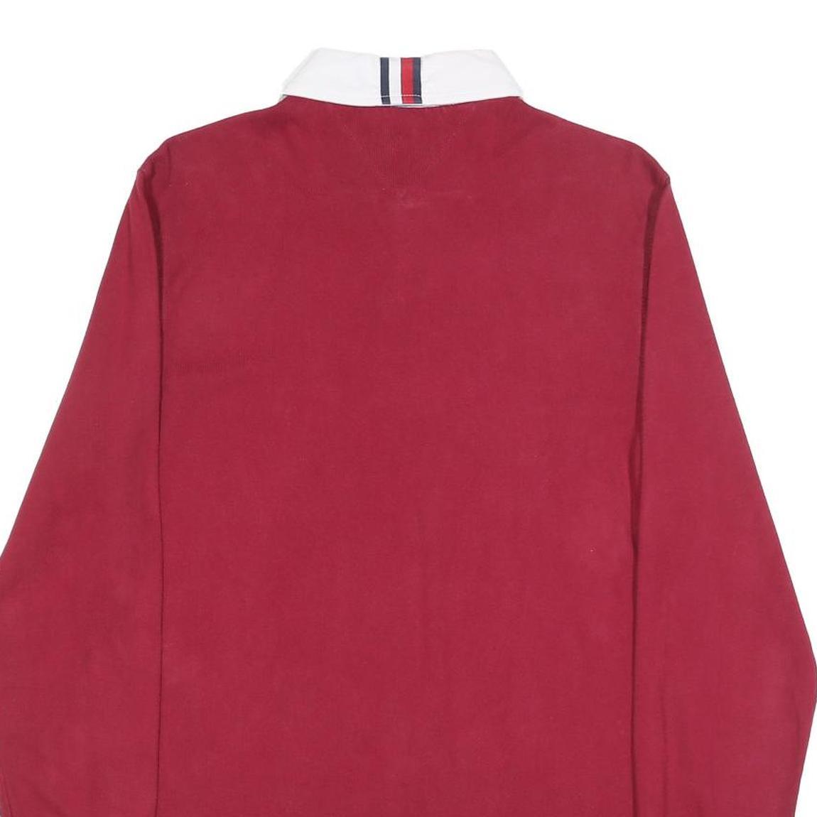 TOMMY HILFIGER Mens Red White Long Sleeve Plain M Cotton Blend Polo Shirt